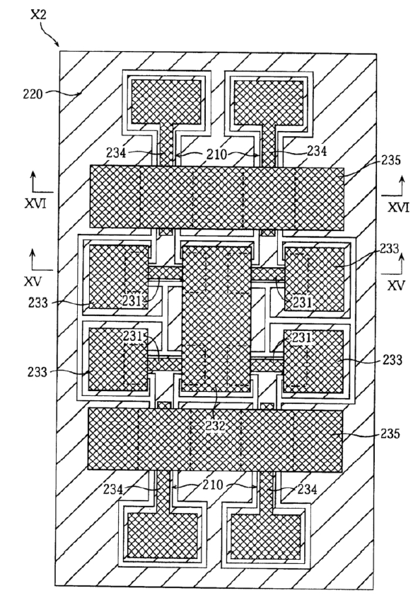 第二實(shí)施例的微型開關(guān)器件的平面圖