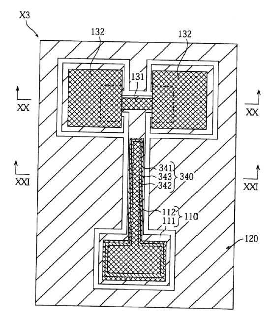 第三實施例的微型開關(guān)器件的平面圖